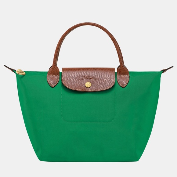 Longchamp Handbags - Longchamp Le Pilage Small Green Tote with Brown Details